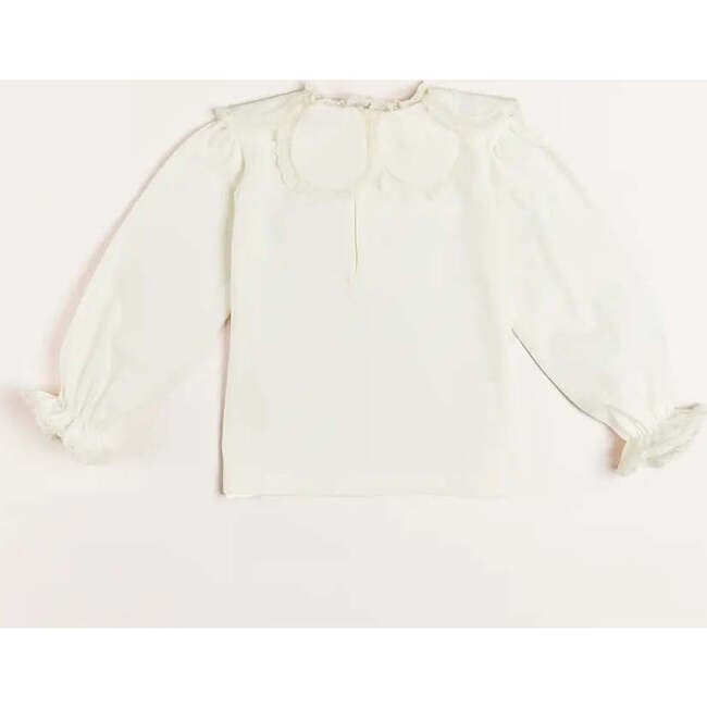 Lace Trim Petal Collar Elastic Cuff Long Sleeve Top, Cream - T-Shirts - 6