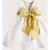 Girls Flower Sleeveless Silk Sash Dress, Ivory & Green - Dresses - 2