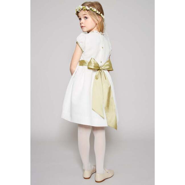 Girls Occasion Frill Collar Short Puff Sleeve Smocked Dress, Ivory - Dresses - 3