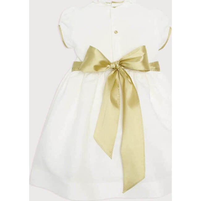 Girls Occasion Frill Collar Short Puff Sleeve Smocked Dress, Ivory - Dresses - 4