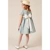 Girls Flower Occasion Frill Short Puff Sleeve Smocked Dress, Teal & Ivory - Dresses - 3