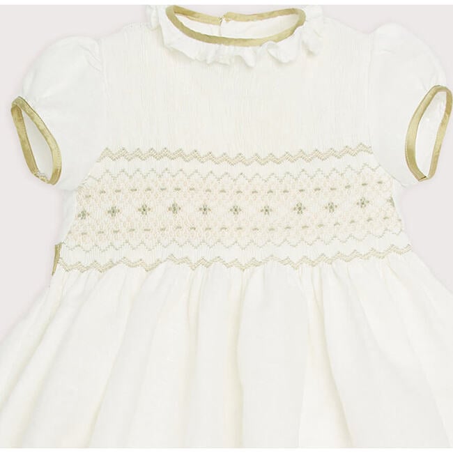 Girls Occasion Frill Collar Short Puff Sleeve Smocked Dress, Ivory - Dresses - 5