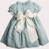 Girls Flower Occasion Frill Short Puff Sleeve Smocked Dress, Teal & Ivory - Dresses - 4