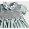 Girls Flower Occasion Frill Short Puff Sleeve Smocked Dress, Teal & Ivory - Dresses - 5