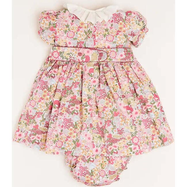 Florence Floral Print Short Sleeve Hand-Smocked Bloomer Dress, Pink - Dresses - 2