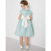 Girls Flower Frill Collar Short Puff Sleeve Sash Waist Dress, Teal - Dresses - 3