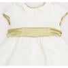 Girls Flower Frill Collar Short Puff Sleeve Sash Waist Dress, Ivory & Green - Dresses - 5