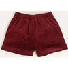 Elastic Waistband Ribbed Corduroy Shorts, Burgundy - Shorts - 3