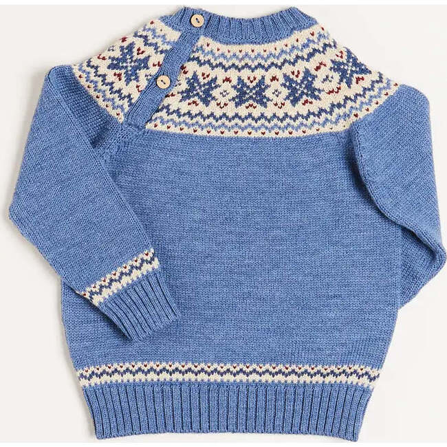 Fair Isle Print Elastic Hem Crew Neck Long Sleeve Jumper, Blue - Sweaters - 4