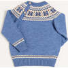 Fair Isle Print Elastic Hem Crew Neck Long Sleeve Jumper, Blue - Sweaters - 4