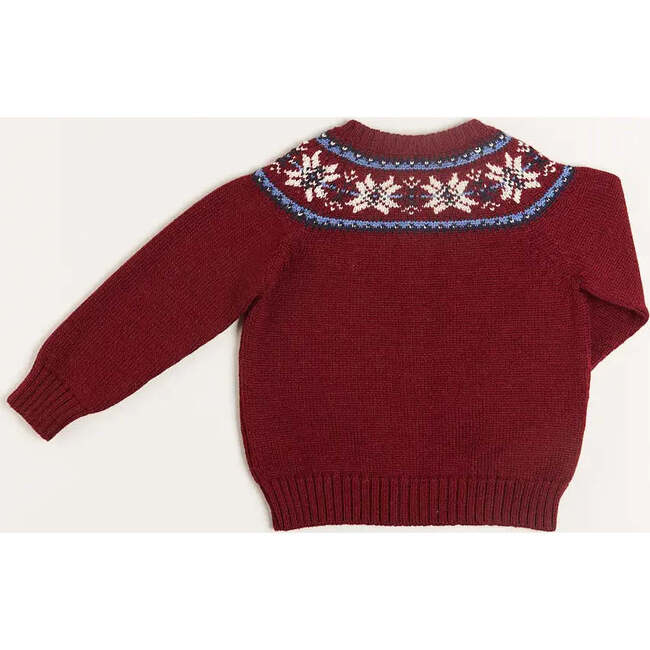 Fair Isle Long Sleeve Button-Up Knit Cardigan, Burgundy - Cardigans - 6