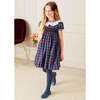 Eaton Checkered Short Sleeve Hand-Smocked Dress, Navy - Dresses - 2