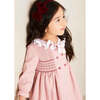 Double-Breast Ruffle Neck Long Sleeve Hand-Smocked Dress, Pink - Dresses - 3