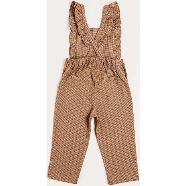 Chester Puppytooth Ruffle Button Long Dungarees, Caramel - Overalls - 4