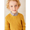 Crew Neck Long Sleeve Cable Knit Jumper, Mustard - Sweaters - 3