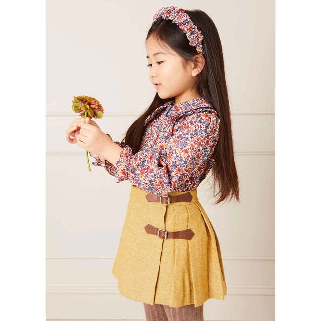 Beatrice Floral Print Peter Pan Collar Long Sleeve Blouse, Caramel - Blouses - 3