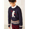 Bear Intarsia Elastic Hem Crew Neck Long Sleeve Jumper, Navy - Sweaters - 3