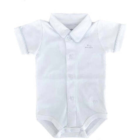 Noah Pima Short Sleeve Bodysuit, White & Light Blue