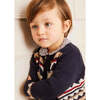 Bear Jacquard Intarsia Long Sleeve Button-Up Knit Cardigan, Navy - Cardigans - 3