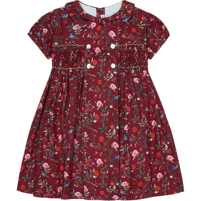 Burgundy Floral Arcadia Girl Hand-Smocked Dress