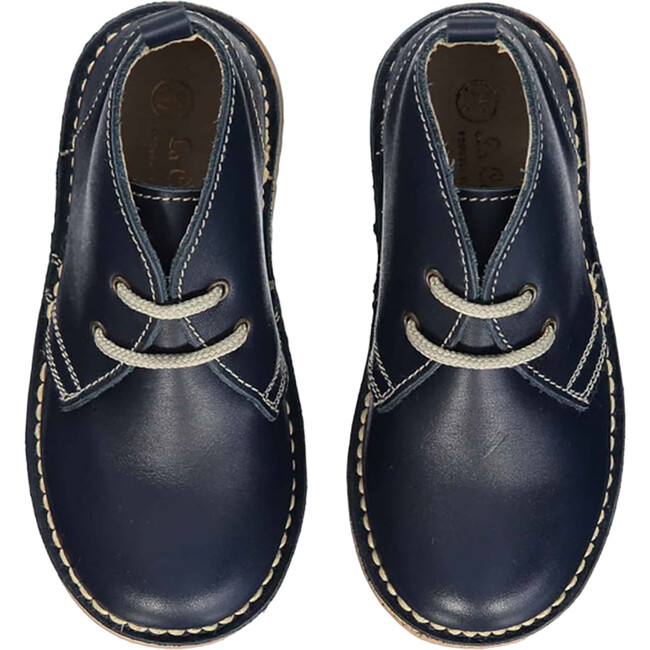 Navy Leather Kids Desert Boots - Dress Shoes - 1