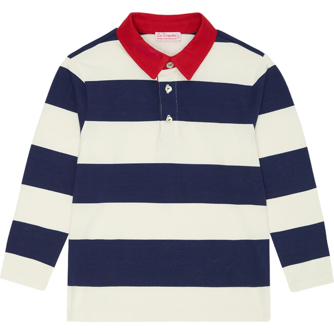 Navy Stripe Tijo Boy Long Sleeve Polo Shirt