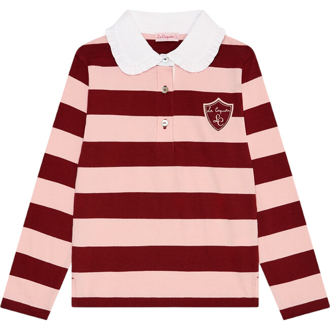 Pink Stripe Rosalie Long Sleeve Girl Polo Shirt