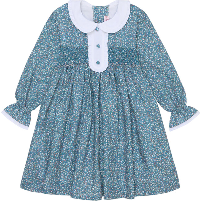 Navy Floral Eugenia Girl Hand-Smocked Dress