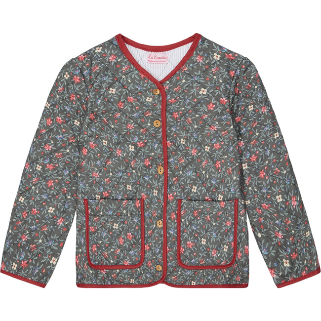 Charcoal Floral Calida Quilted Girl Jacket