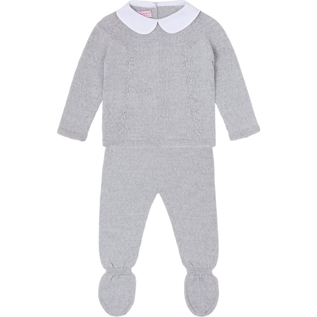 Light Grey Melange Florentina Merino Baby Girl Knitted Set