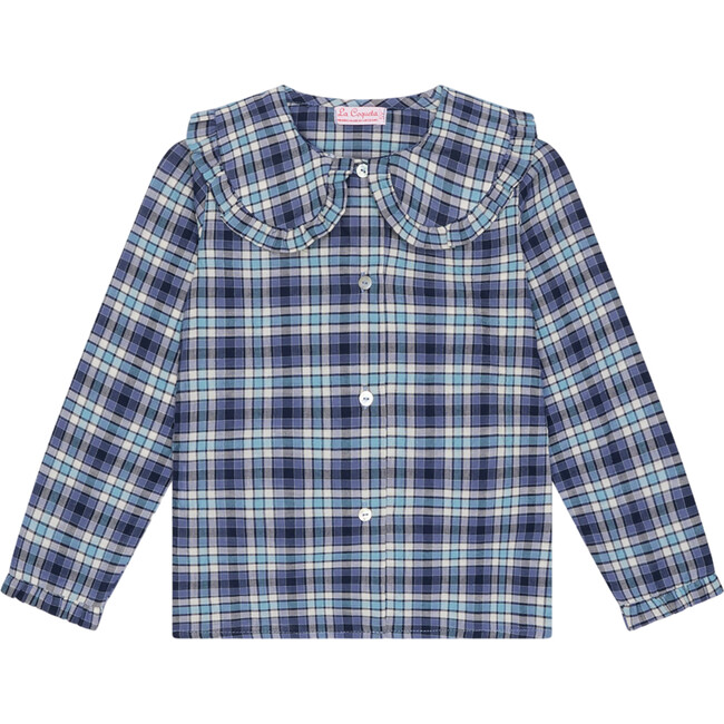 Blue Check Brianna Long Sleeve Girl Shirt