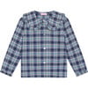 Blue Check Brianna Long Sleeve Girl Shirt - Blouses - 1 - thumbnail