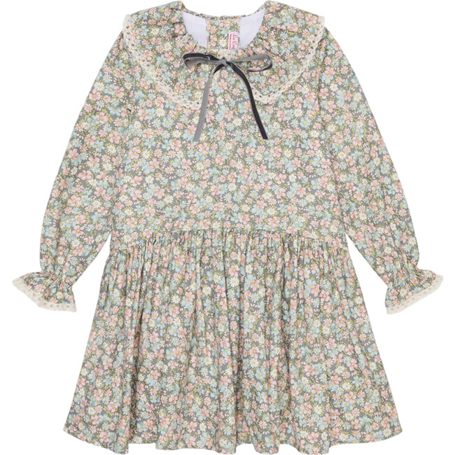 Grey Floral Lorena Girl Drop Waist Dress