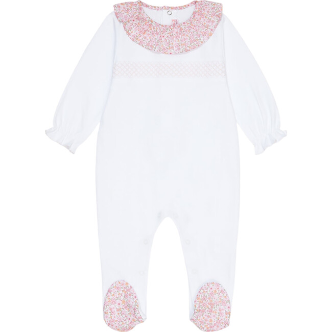 White Flora Baby Girl Smock Sleepsuit