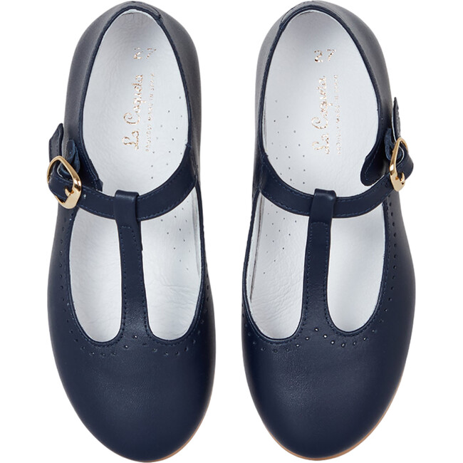 Navy Leather Girl T-Bar Shoes