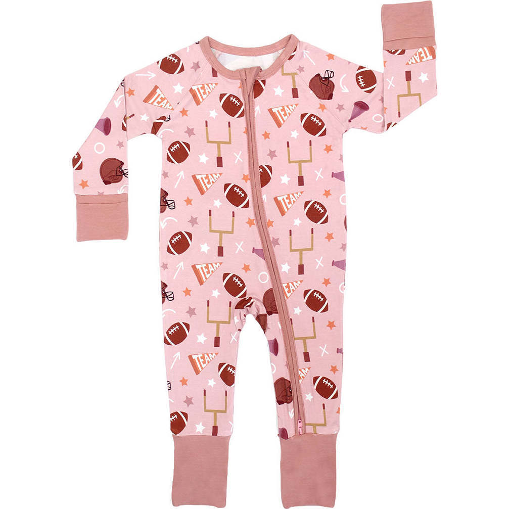 Game Day Rose Football Bamboo Convertible Baby Pajamas Pink/Multi - Footie Pajamas - 1