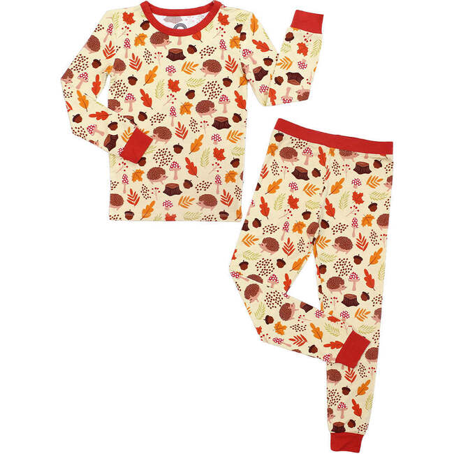 Woodland Whimsy Two-Piece Bamboo Long Sleeve Kids Pajama Pants Set Yellow/Multi