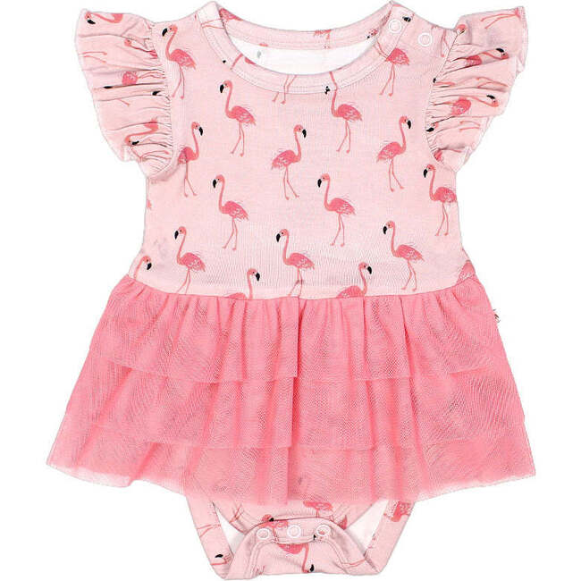 Fancy Flamingos Bamboo and Tulle Skirted Onesie Pink