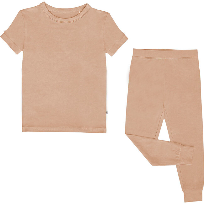 Dusty Rose Two-Piece Bamboo Short Sleeve Kids Pajama Pants Set Pink