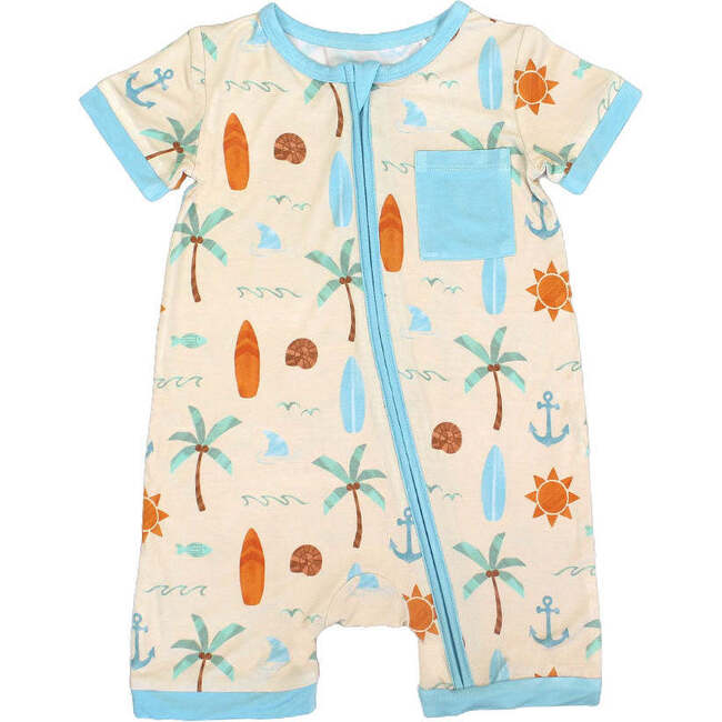 Chasing Waves Surfboard Bamboo Baby Shortie Romper Beige/Multi