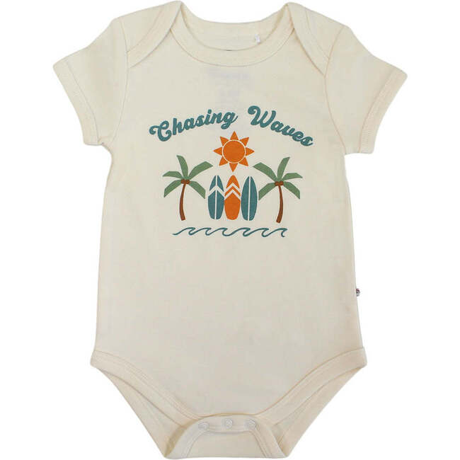 Chasing Waves Surfboard Cotton Baby Onesie White/Multi