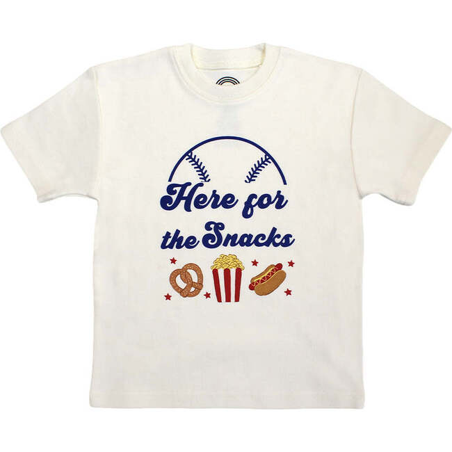 Here For the Snacks Cotton Toddler Short Sleeve Shirt White/Multi