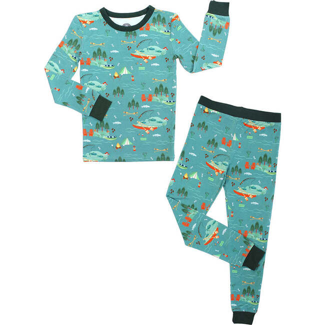 Jump in the Lake Two-Piece Bamboo Long Sleeve Kids Pajama Pants Set Blue/Multi