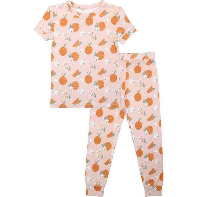 Freshly Squeezed Two-Piece Bamboo Short Sleeve Kids Pajama Pants Set Orange