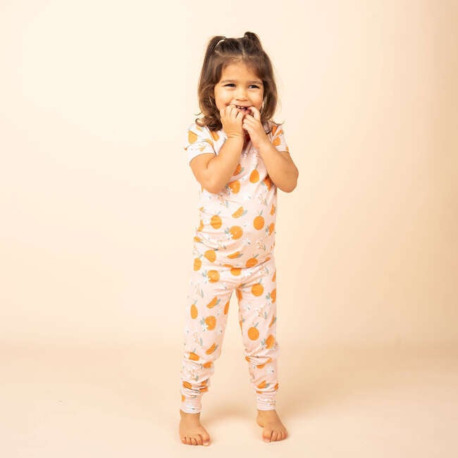 Freshly Squeezed Two-Piece Bamboo Short Sleeve Kids Pajama Pants Set Orange - Mixed Apparel Set - 2