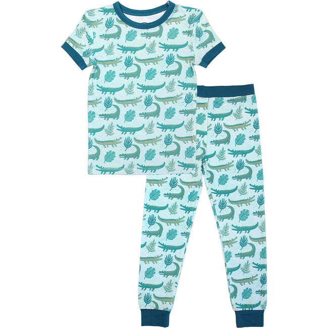 Later Gator Two-Piece Bamboo Short Sleeve Kids Pajama Pants Set Green