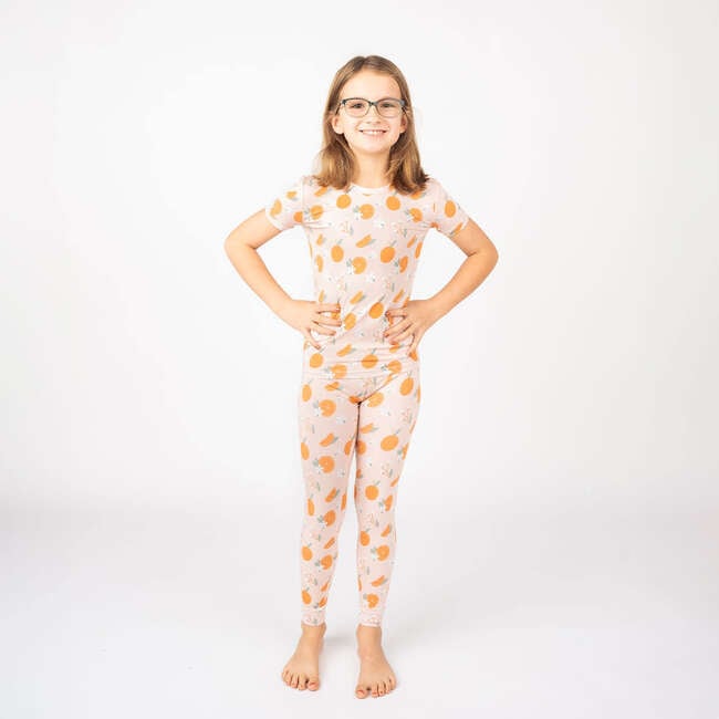 Freshly Squeezed Two-Piece Bamboo Short Sleeve Kids Pajama Pants Set Orange - Mixed Apparel Set - 3