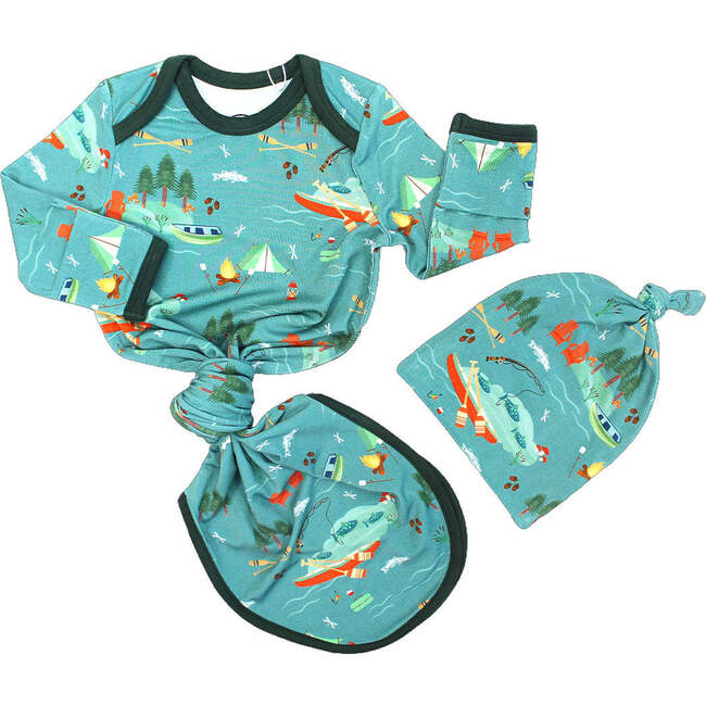 Jump in the Lake Bamboo Gown and Hat Newborn Baby Gift Set Blue/Multi