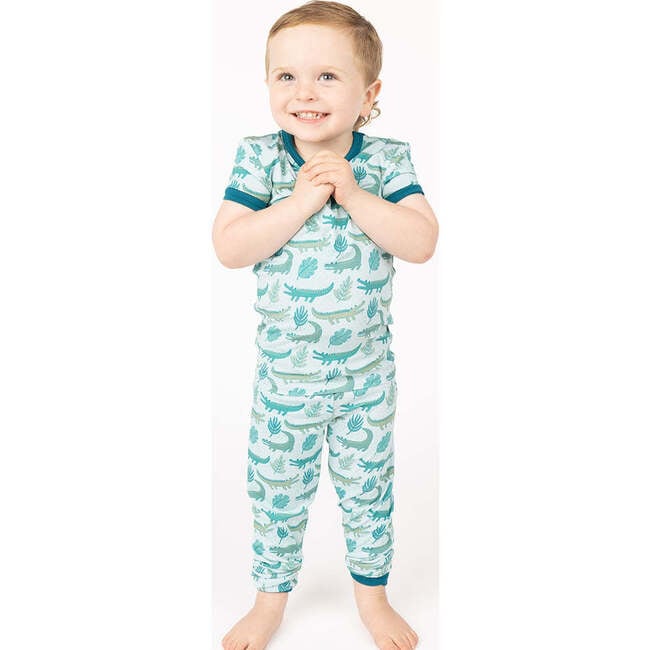 Later Gator Two-Piece Bamboo Short Sleeve Kids Pajama Pants Set Green - Mixed Apparel Set - 2