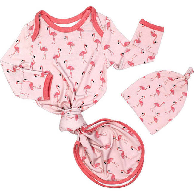 Fancy Flamingos Bamboo Gown and Hat Newborn Baby Gift Set Pink